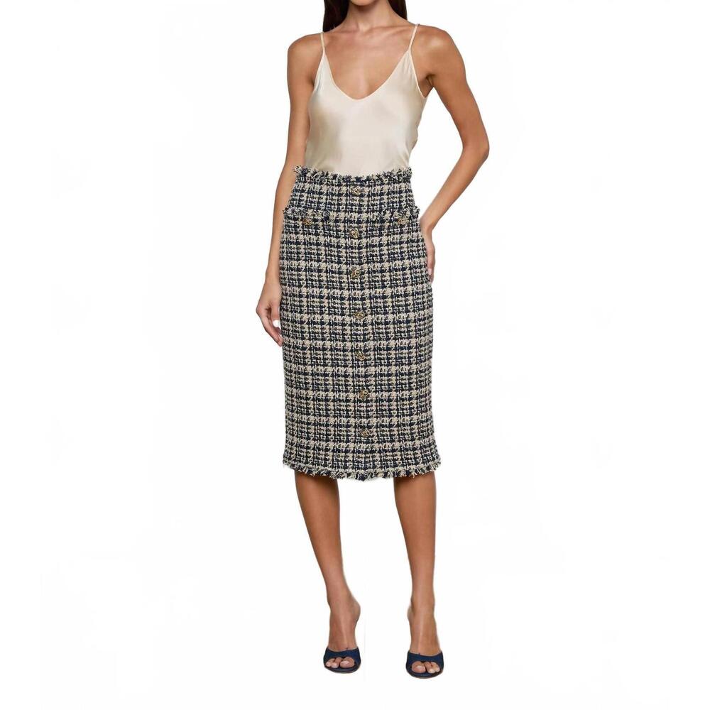 NEW L'AGENCE tai midi skirt in midnight multi tweed